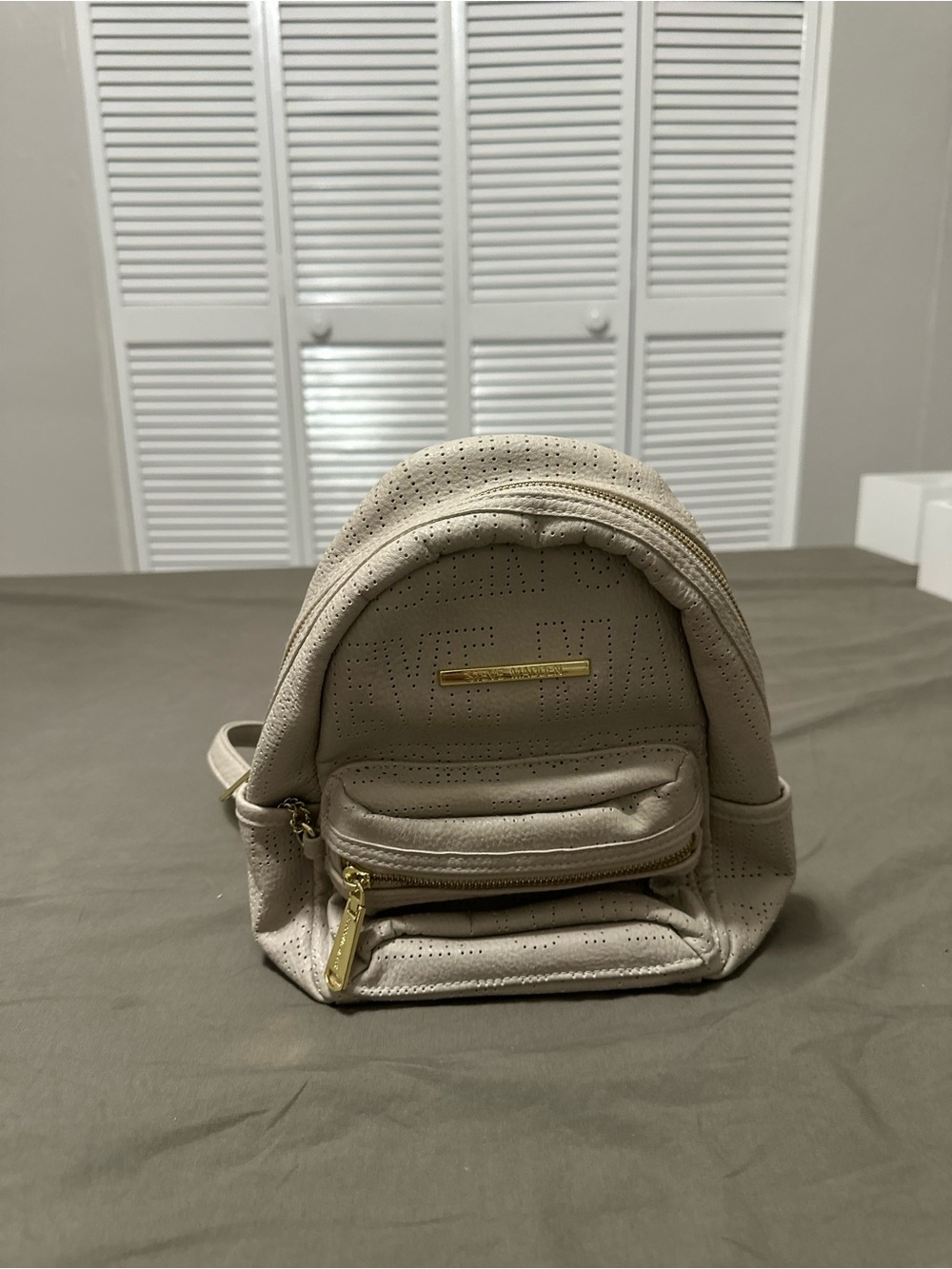 Steve Madden Beige Mini Backpack with Gold Accents - Women's Bag